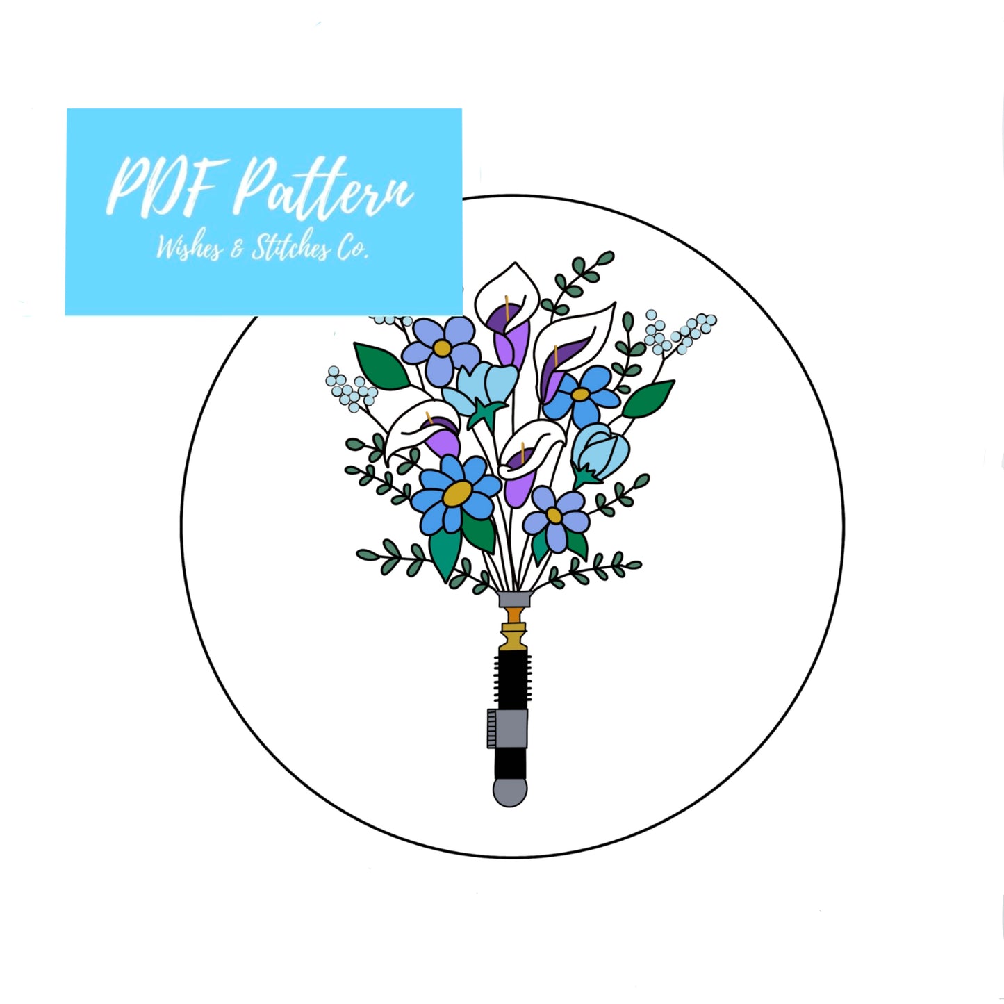PDF DIGITAL DOWNLOAD Calla Lily Saber Bouquet Embroidery Hoop Pattern