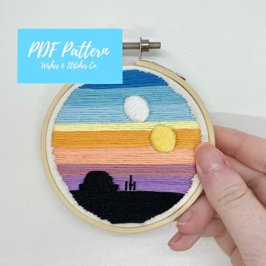 PDF DIGITAL DOWNLOAD Sunset Inspired Embroidery Hoop Pattern