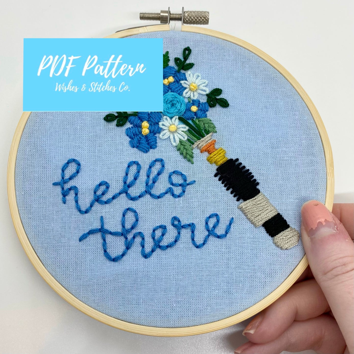 PDF DIGITAL DOWNLOAD Hello There Saber Bouquet Embroidery Hoop Pattern