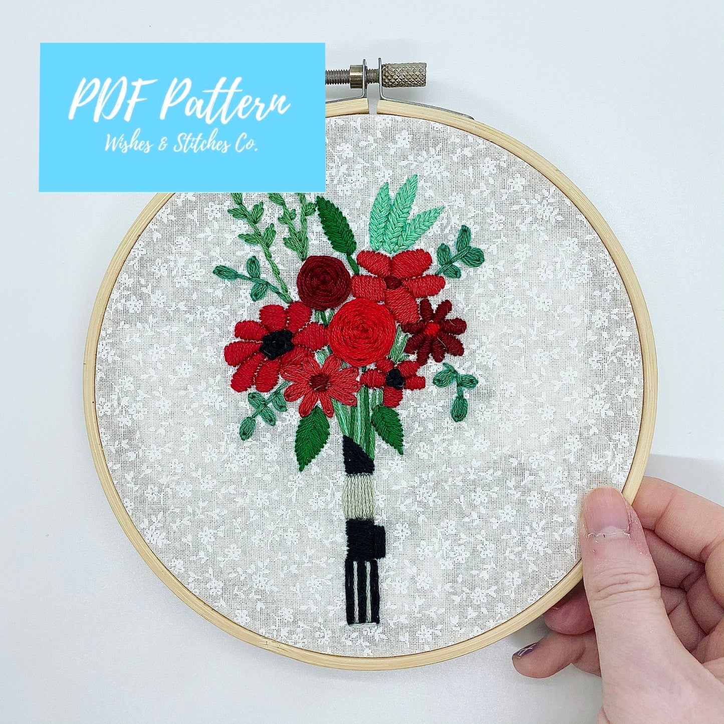 PDF DIGITAL DOWNLOAD Saber Bouquet Embroidery Hoop Pattern