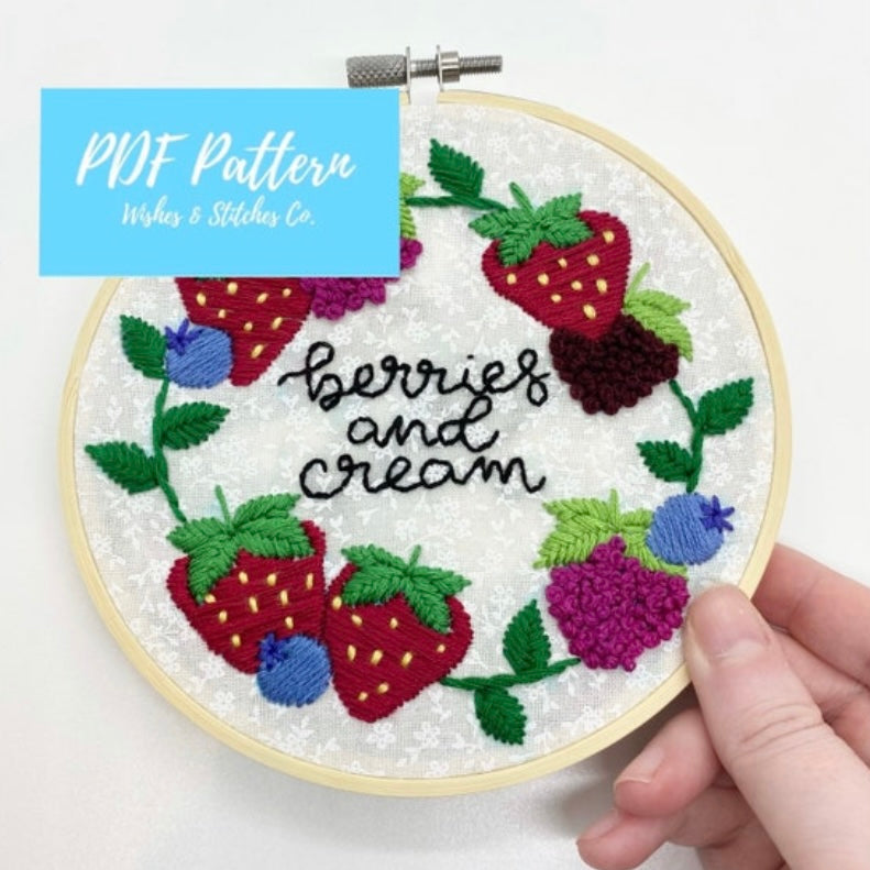 PDF DIGITAL DOWNLOAD Berries and Cream Embroidery Hoop Pattern