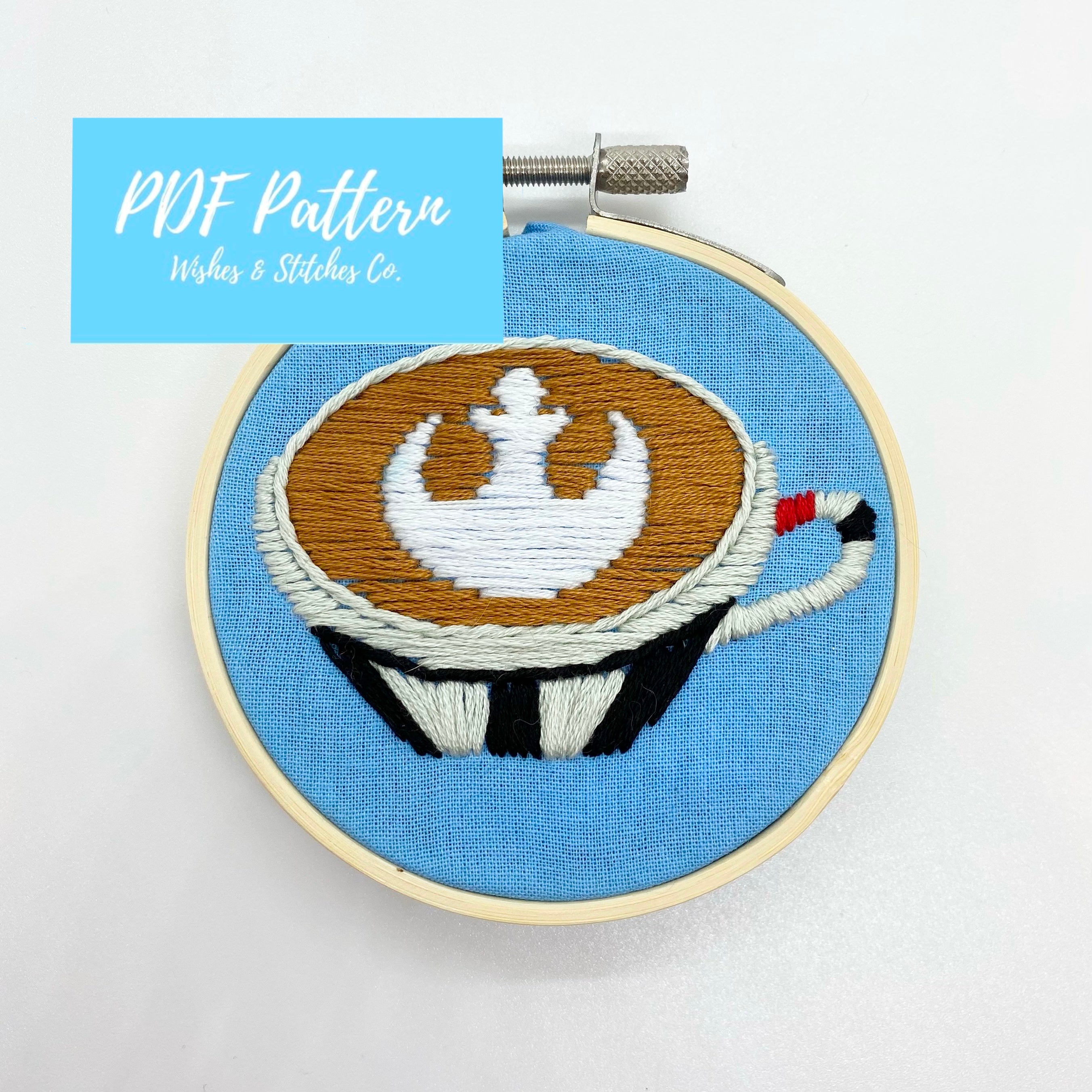 PDF DIGITAL DOWNLOAD Rebel Latte Art Embroidery Hoop Pattern Wishes